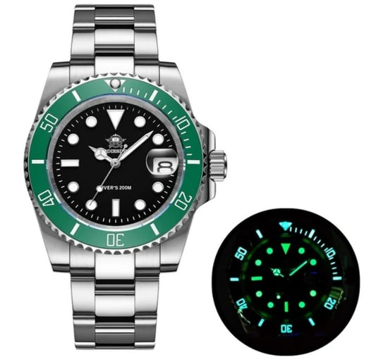 Black Green ADDIESDIVE Automatic Watches for Men Analog Diver's Watch 20Bar Water Proof BGW9 Luminous with Stainless Steel Strap H3